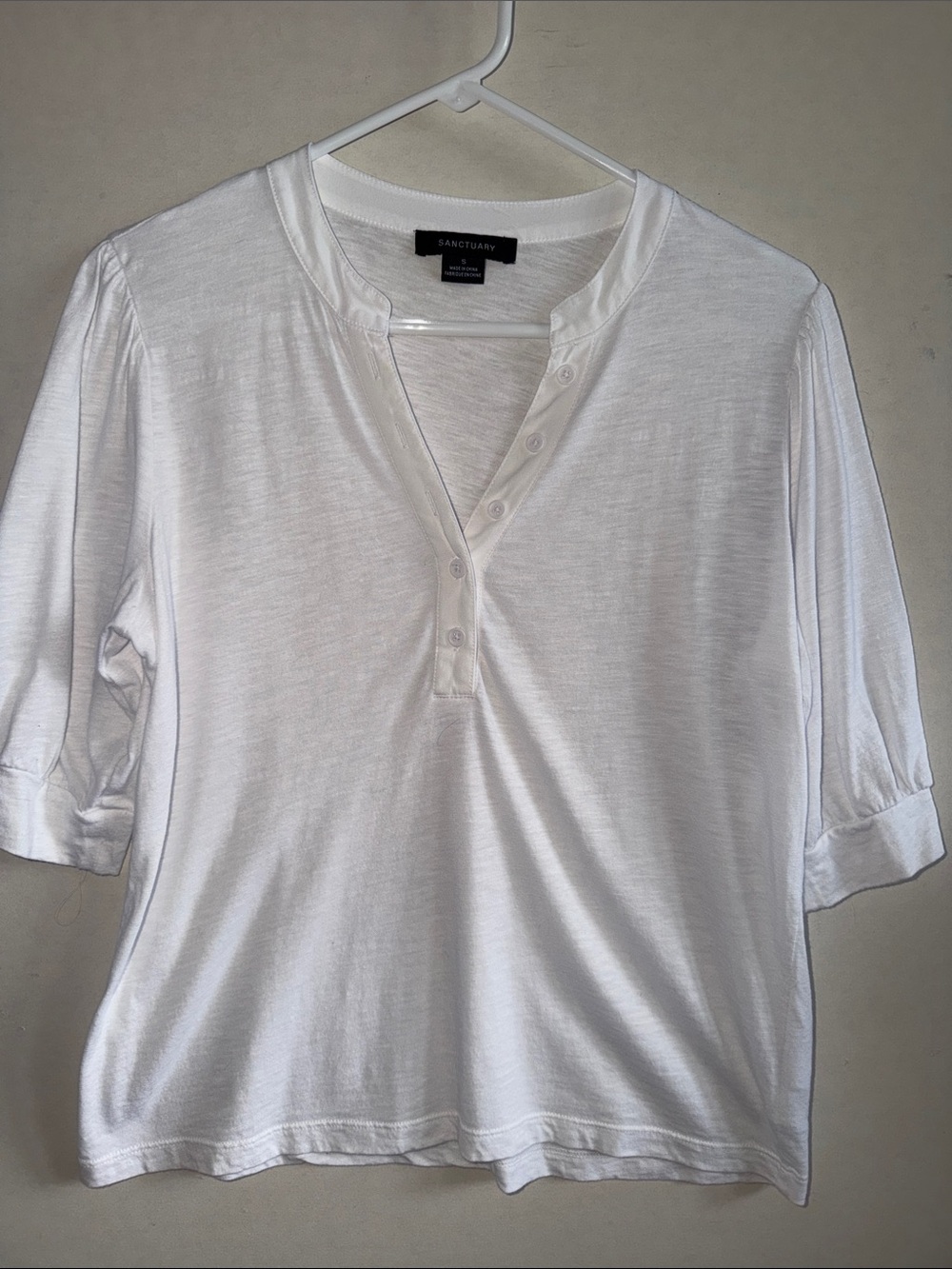 Sanctuary White Short Sleeve Henley Top